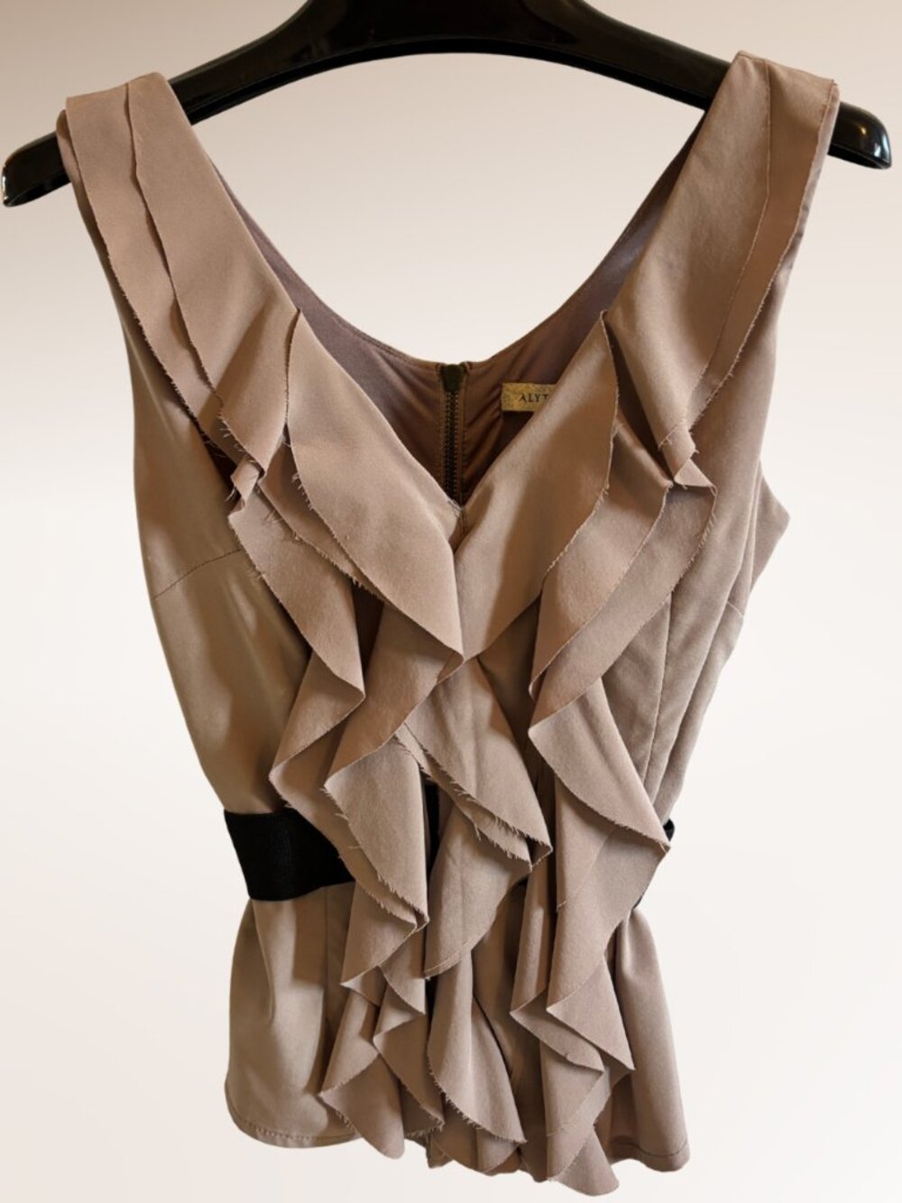 Ruffled Sleeveless Taupe Top